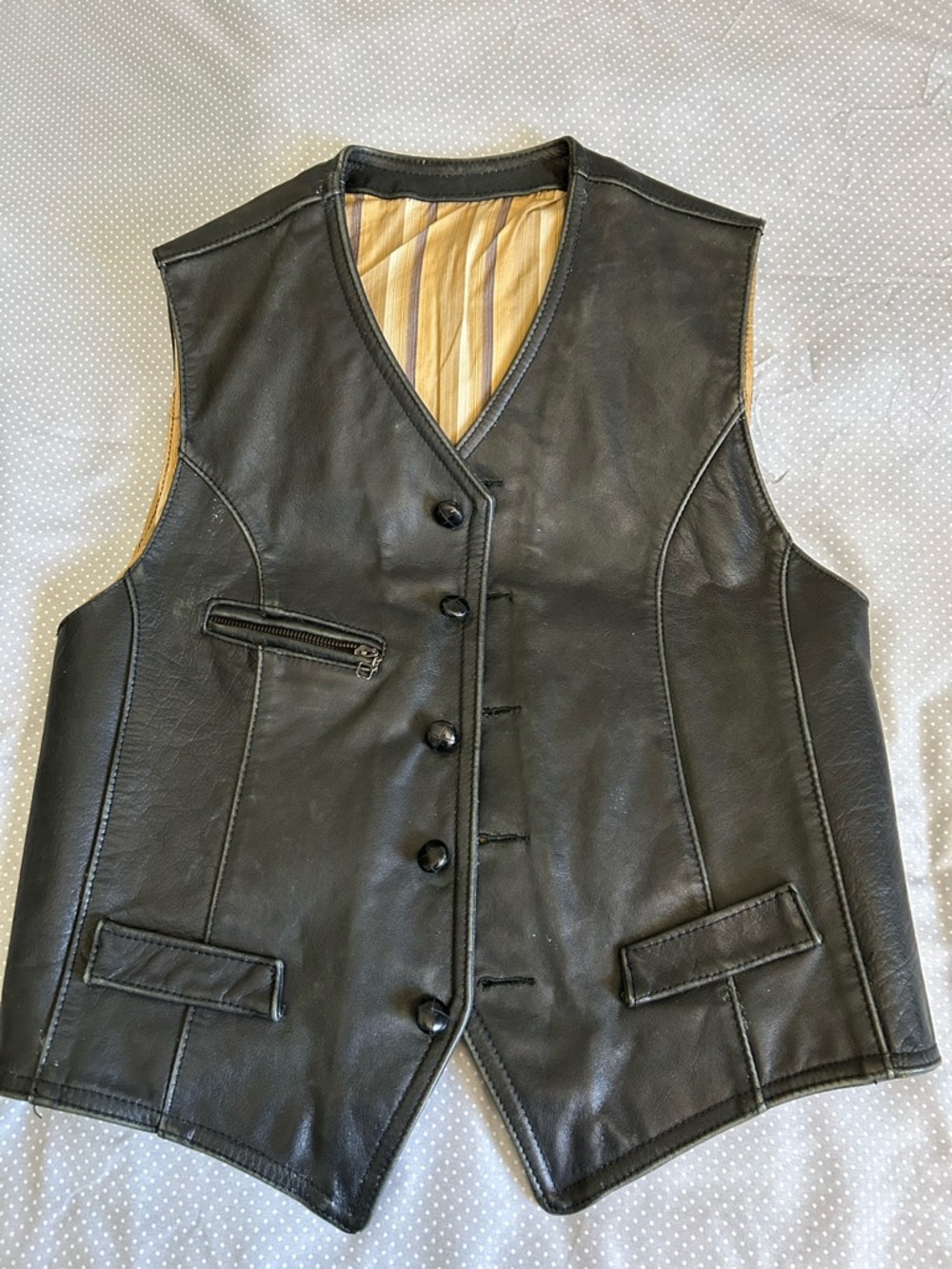 Vintage Classic Black Leather Button Up Vest
